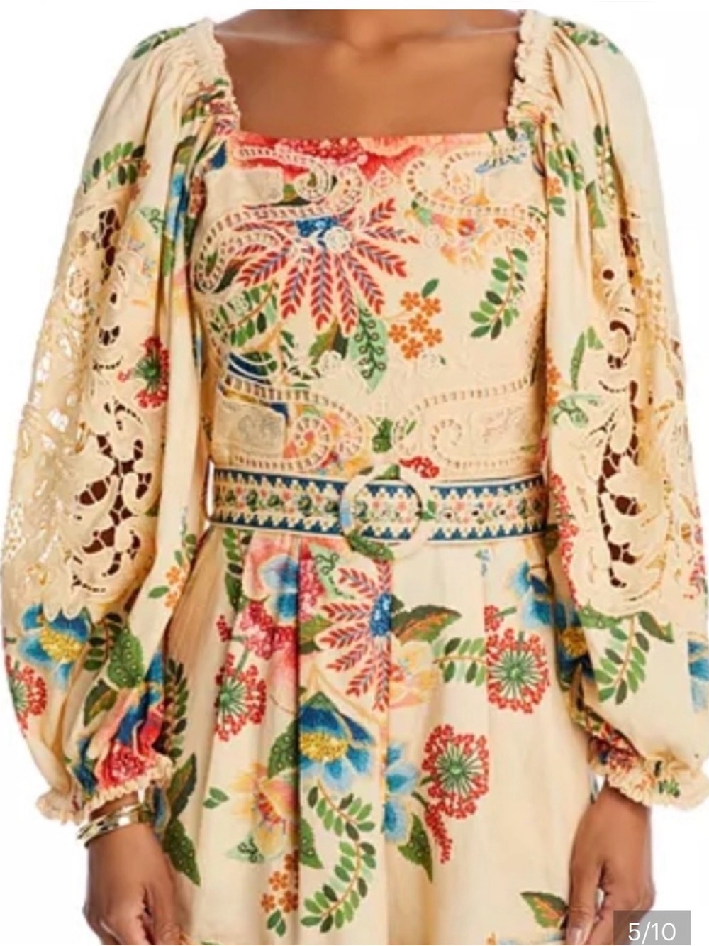 Farm Rio Garden Romper Embroidered Floral with Puff Sleeves - Picture 5 of 16